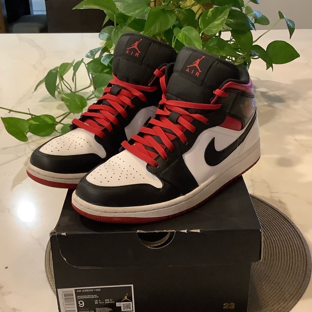 Nike Air Jordan 1 Mid Black Red White Sneakers